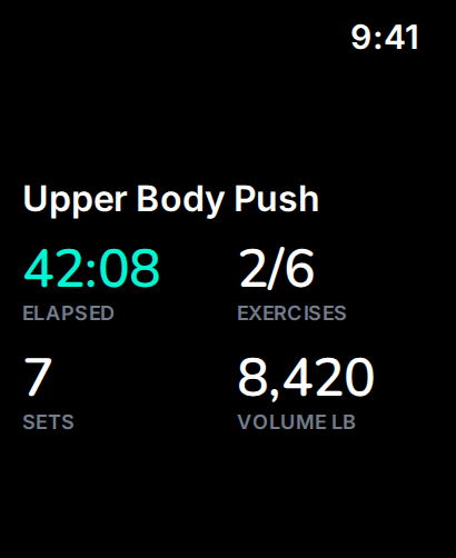 Apple Watch showing live workout stats